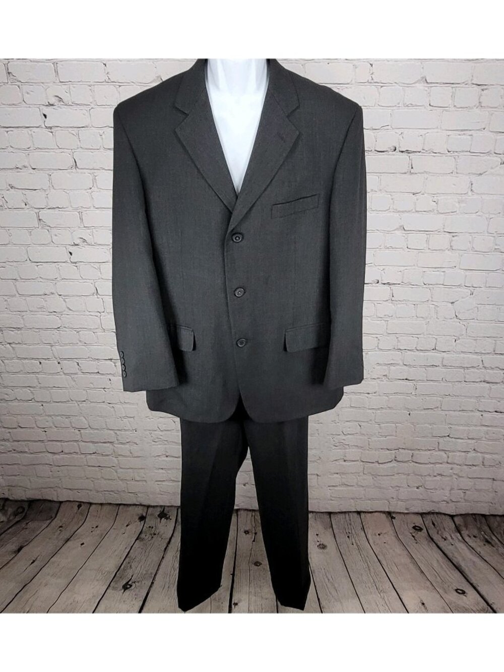 Versini Dark Grey 100% Wool 3 Button Blazer Full Two Piece Suit 42S 36W (36x28)